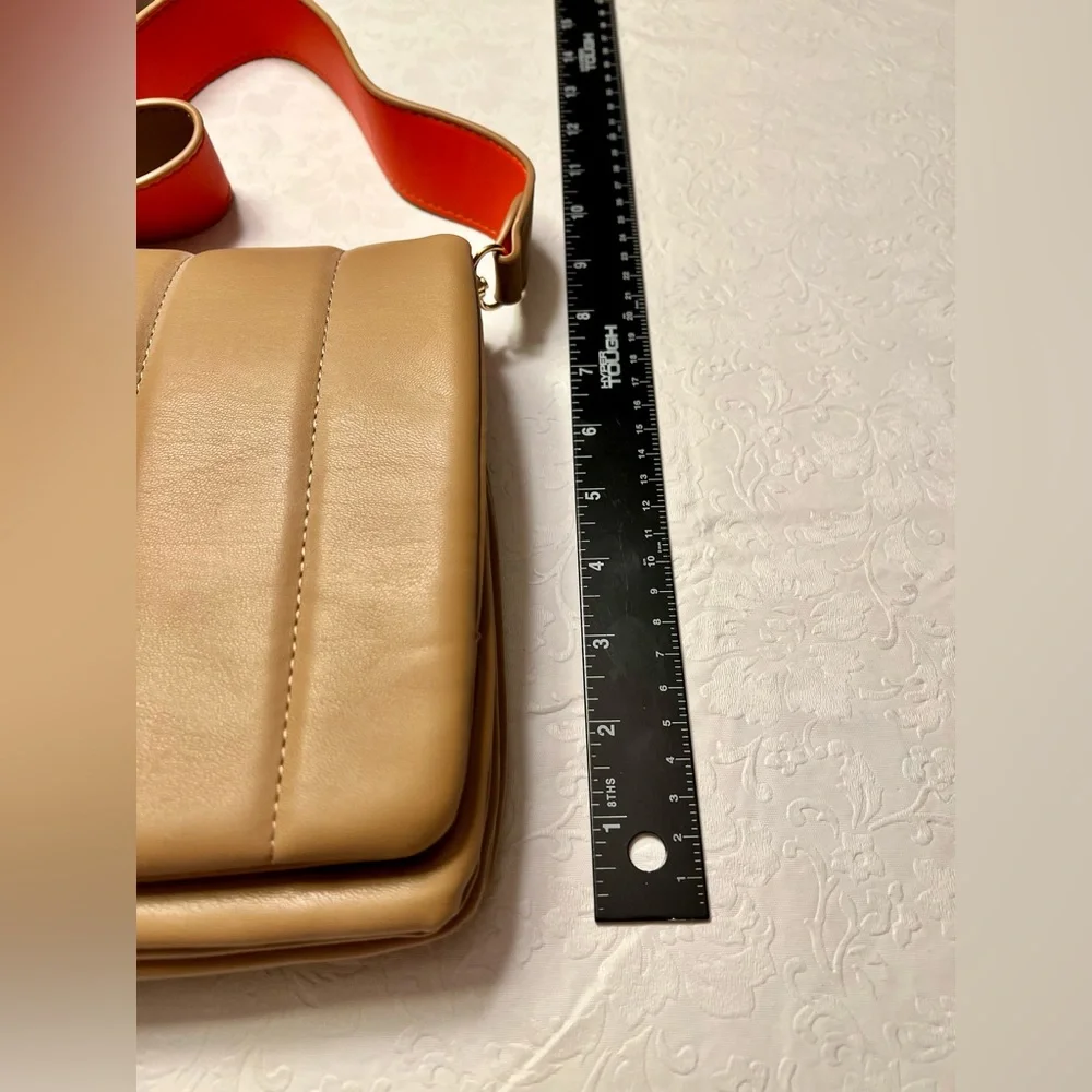 Mali + Lili Tan Crossbody Bag with Orange Strap - Picture 3 of 13